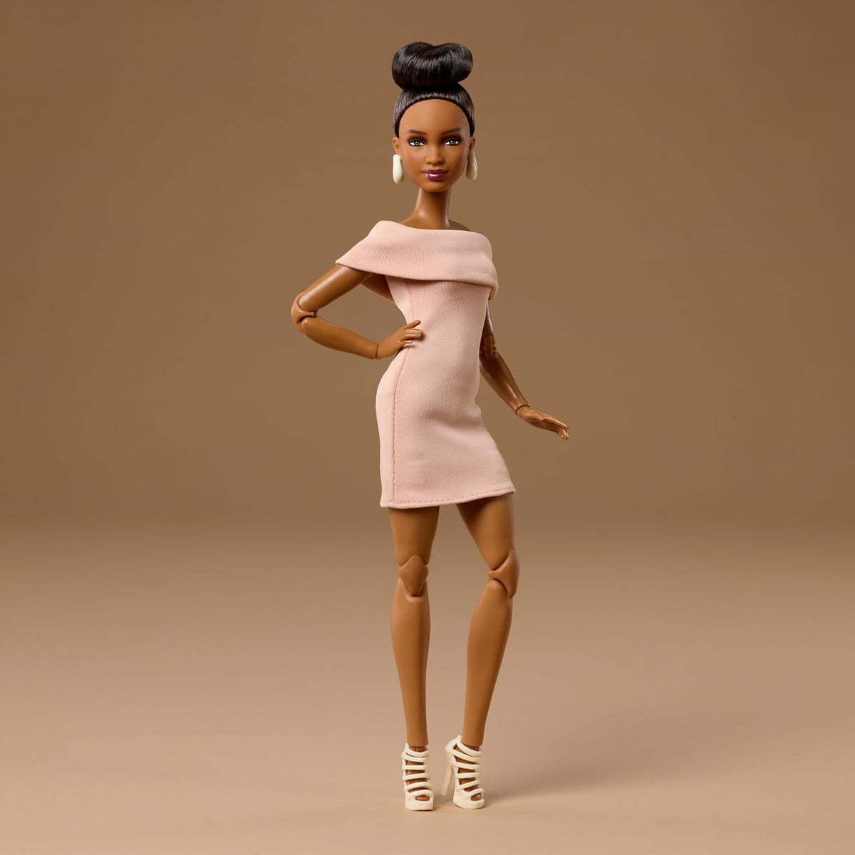 Barbie Basics Collectible Doll Model 08 With Brunette Hair In Tan Dress Strappy Heels