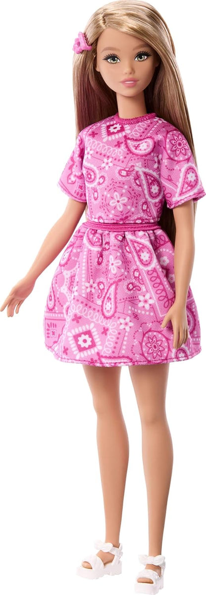 Barbie Fashionista - #249 with Blonde Hair, Pink Paisley Dress